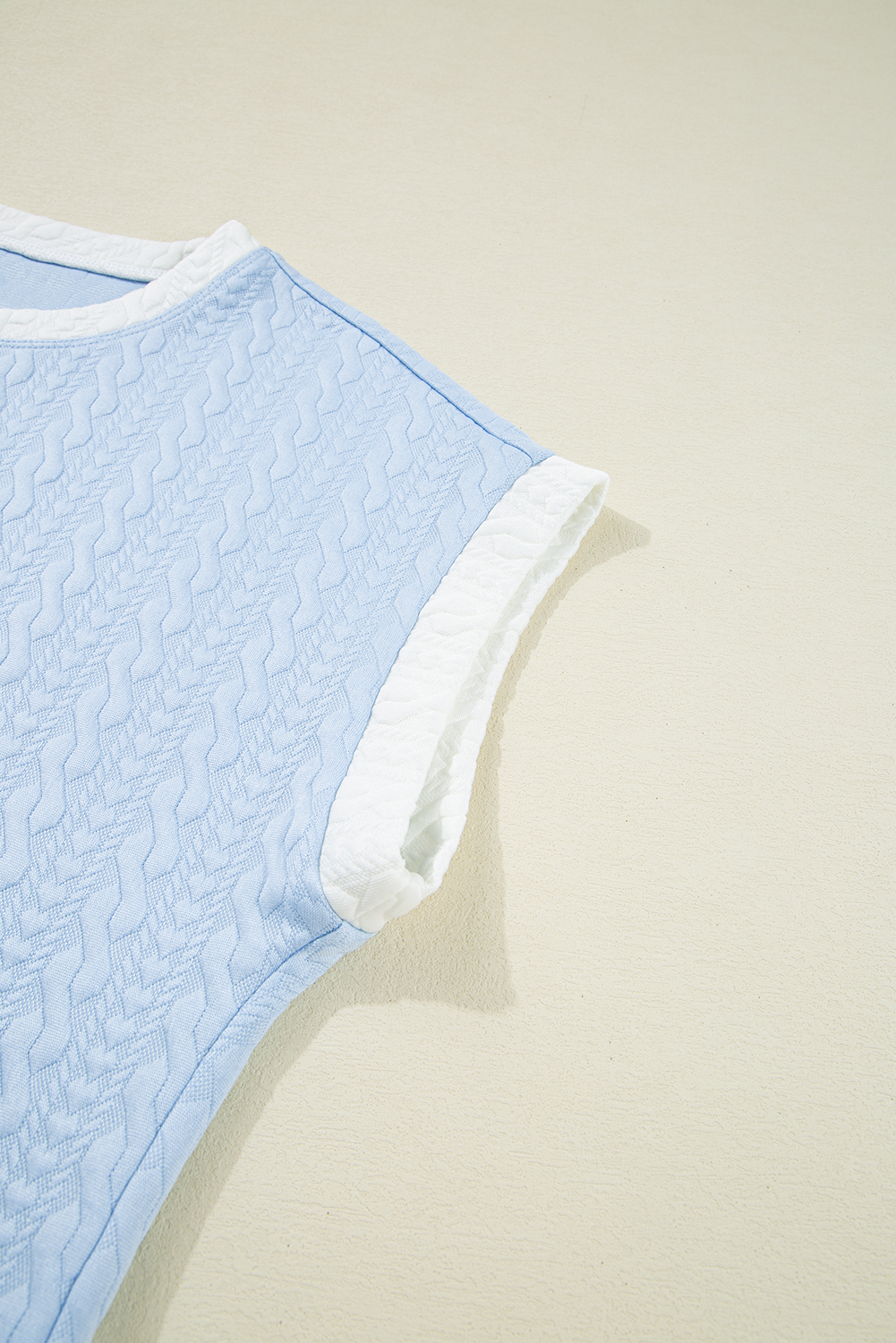 Beau Blue Contrast Trim Textured Crewneck Tee and Pocketed Skirt Set view 15