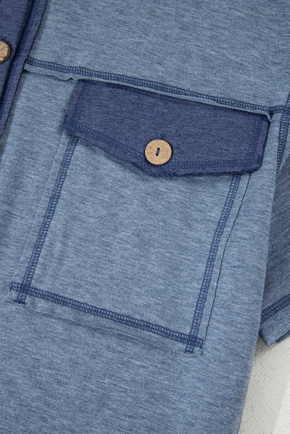 Beau Blue Half Placket Chest Pockets Short Sleeve Wide Leg Jumpsuit view 17