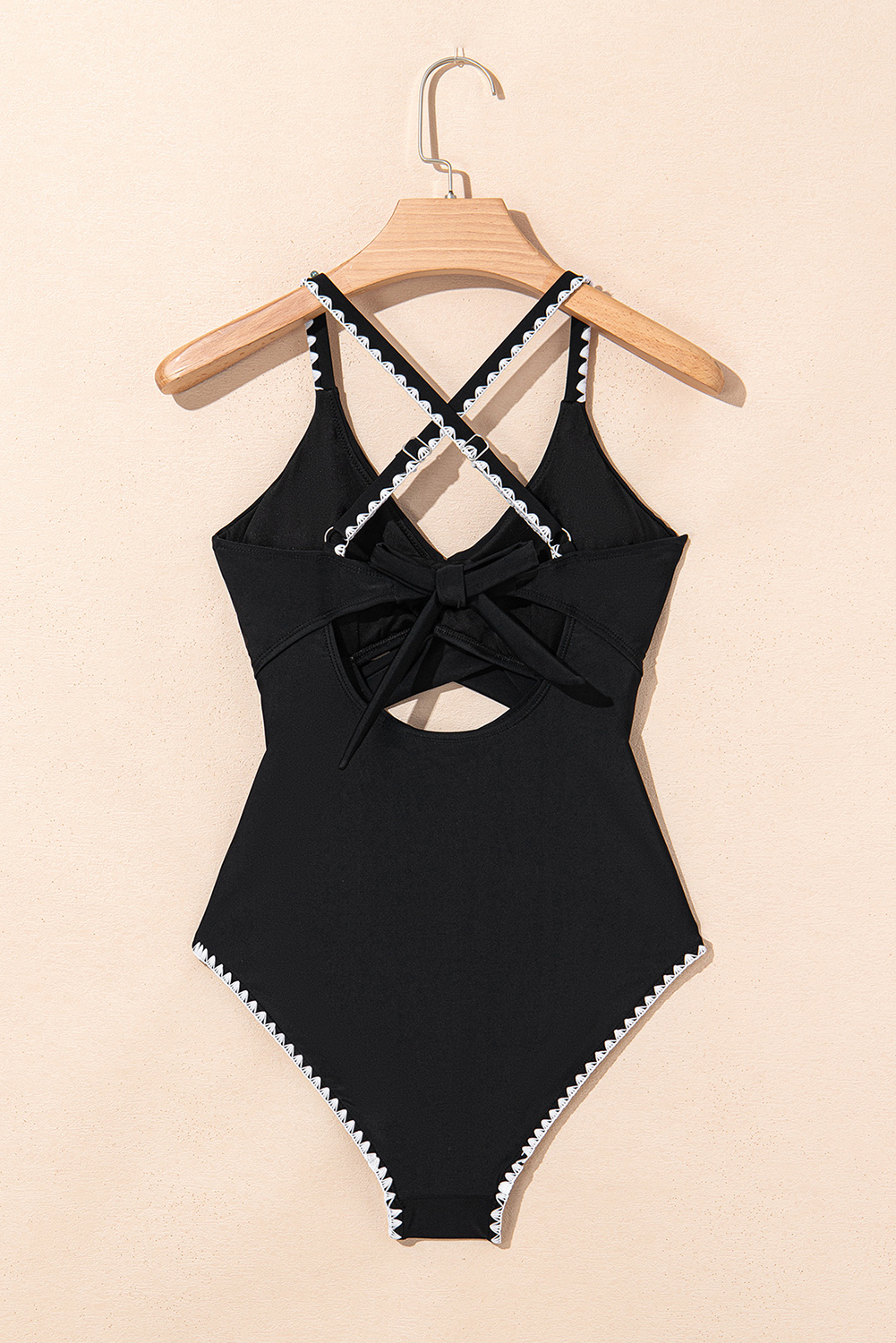 Black Ric Rac Trim Contrasted Patchwork Cutout One Piece Swimsuit view 13