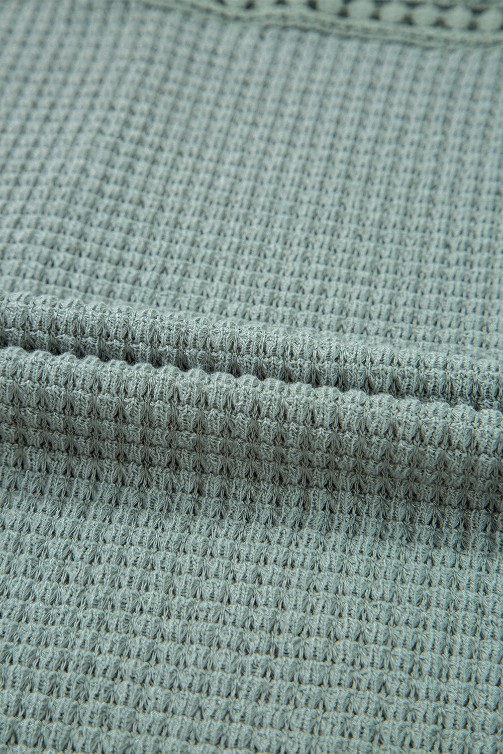 Mist Green Lace Patchwork Waffle Short Sleeve Top