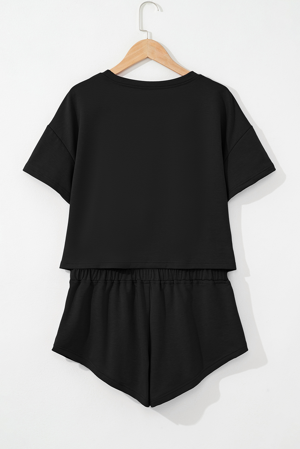Black 2pcs Cropped Tee and Ruffle High Waist Skort Set