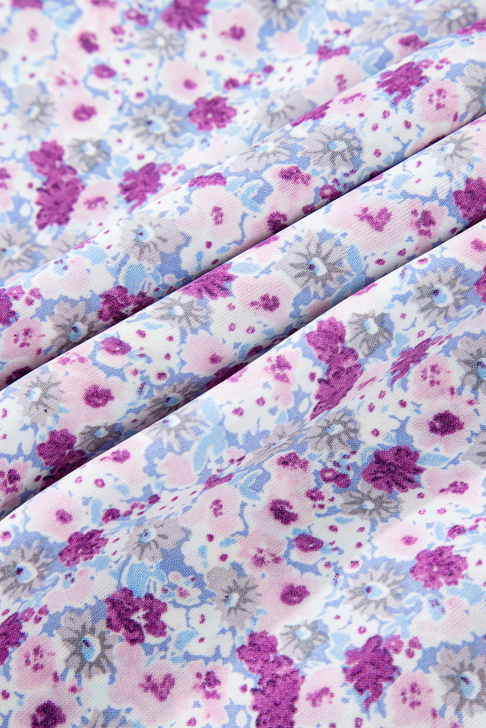 Purple Floral Short Bubble Sleeve Shirred High Waist Maxi Dress