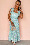 Green Floral Lace Tied Strap Empire Waist Maxi Dress
