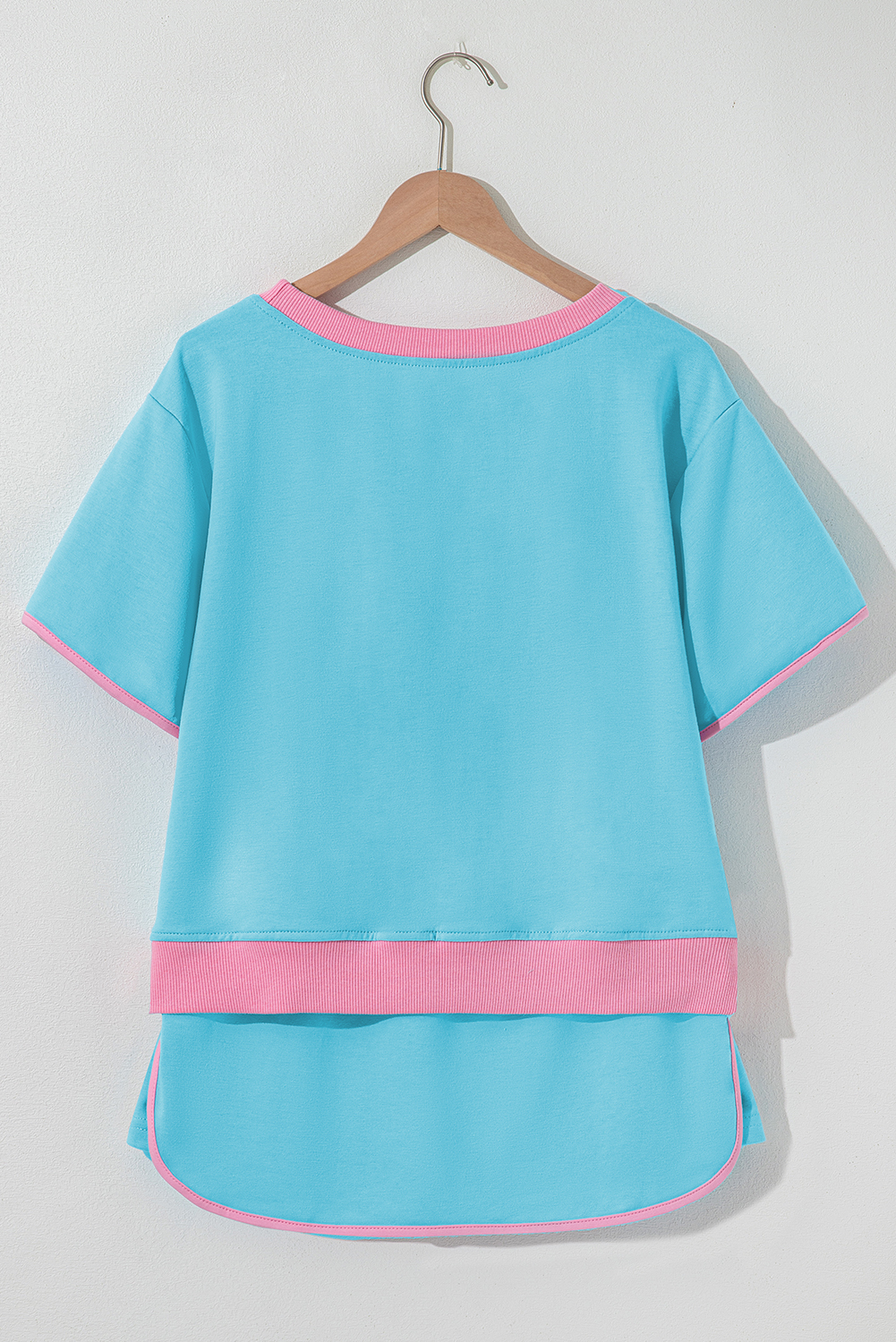 Turquoise Colorblock Edge Drop Shoulder T Shirt and Skort 2Pcs Set view 9