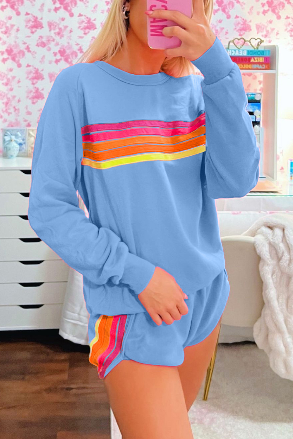 Beau Blue Accent Pullover and Shorts Two Piece Casual Set view 9