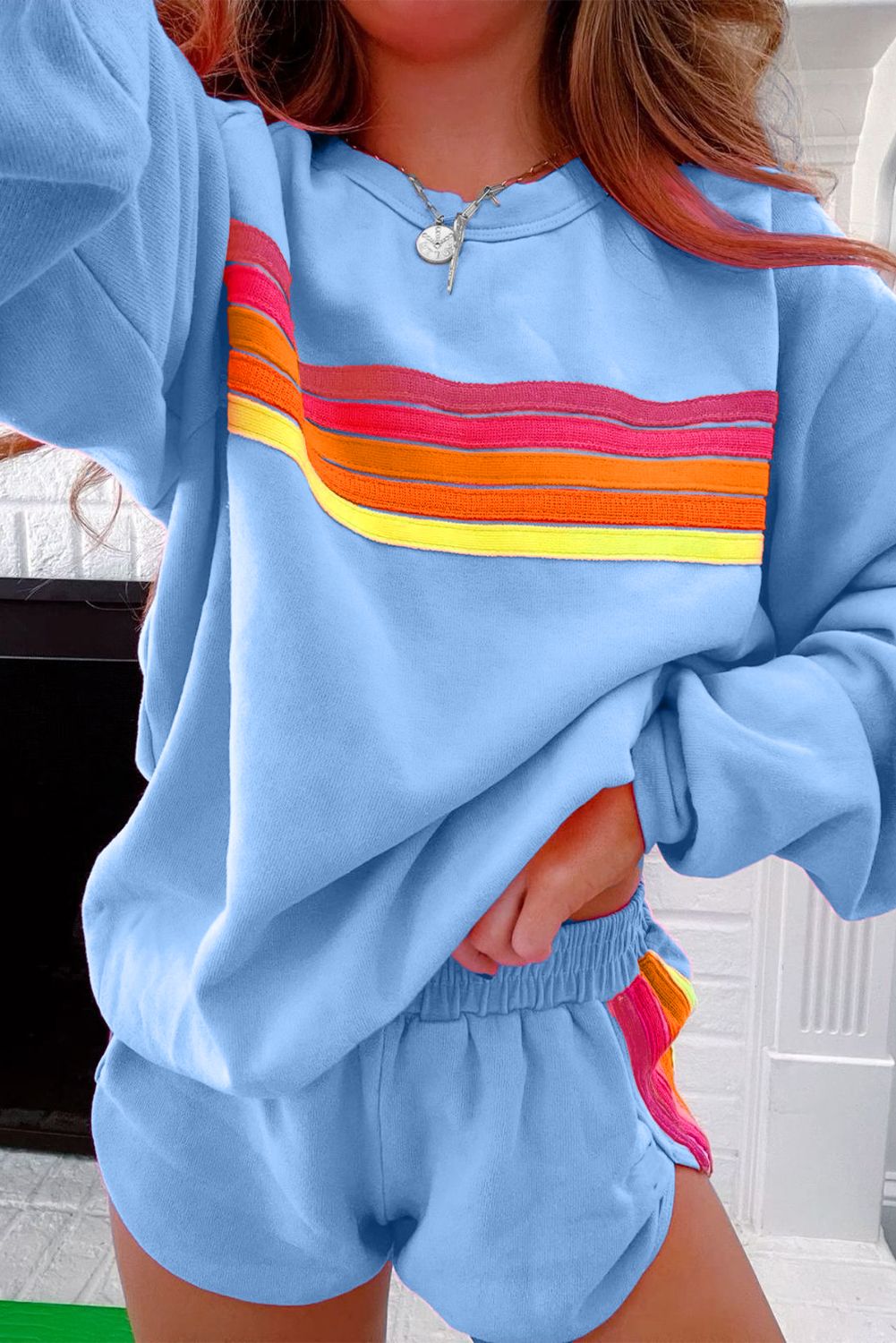 Beau Blue Accent Pullover and Shorts Two Piece Casual Set view 8