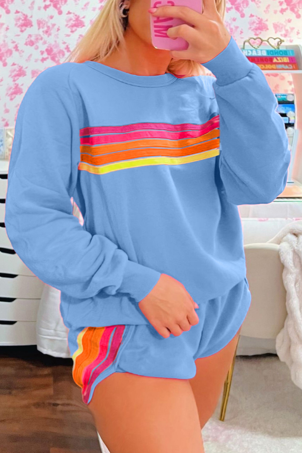 Beau Blue Accent Pullover and Shorts Two Piece Casual Set view 11
