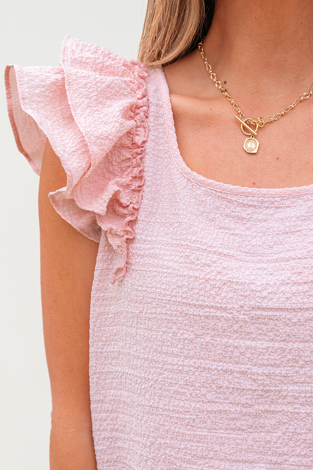 $ 7.73 - Gossamer Pink Textured Bow Knot Frilled Butterfly Sleeve ...