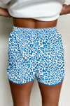 Blue Leopard Elastic Waistband Lace up Contrast Trim Casual Shorts