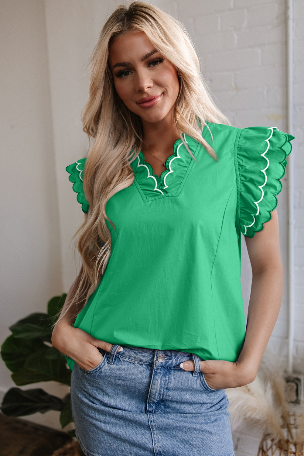Fresh Flair Scallop Trim Blouse