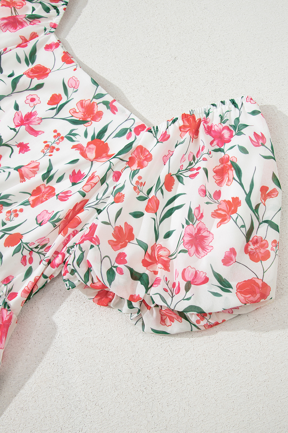 Pink Floral Puff Sleeve Square Neck Empire Waist Tiered Maxi Dress view 25