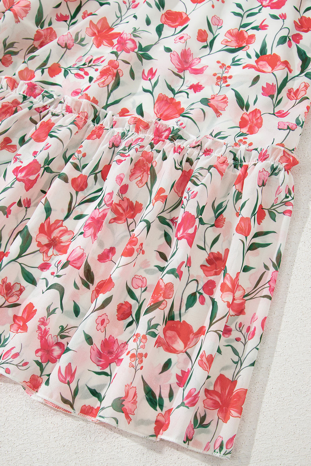 Pink Floral Puff Sleeve Square Neck Empire Waist Tiered Maxi Dress view 22