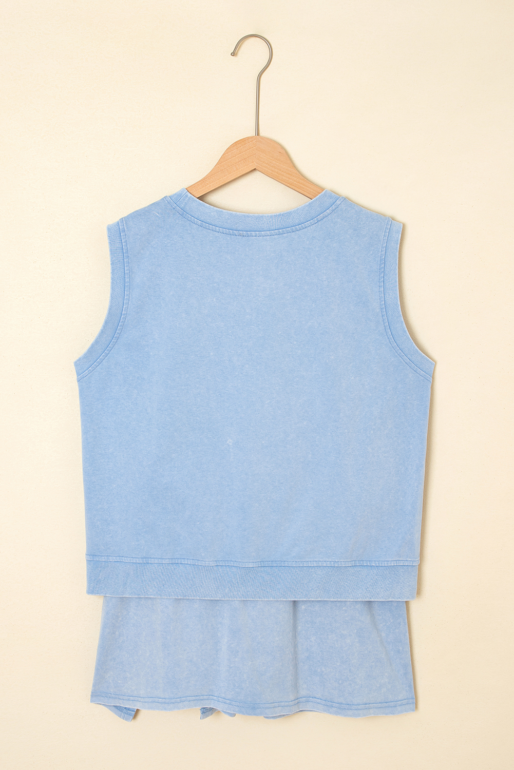 Myosotis Solid Color Washed Sleeveless Top Split Skort Cotton 2pcs Outfit