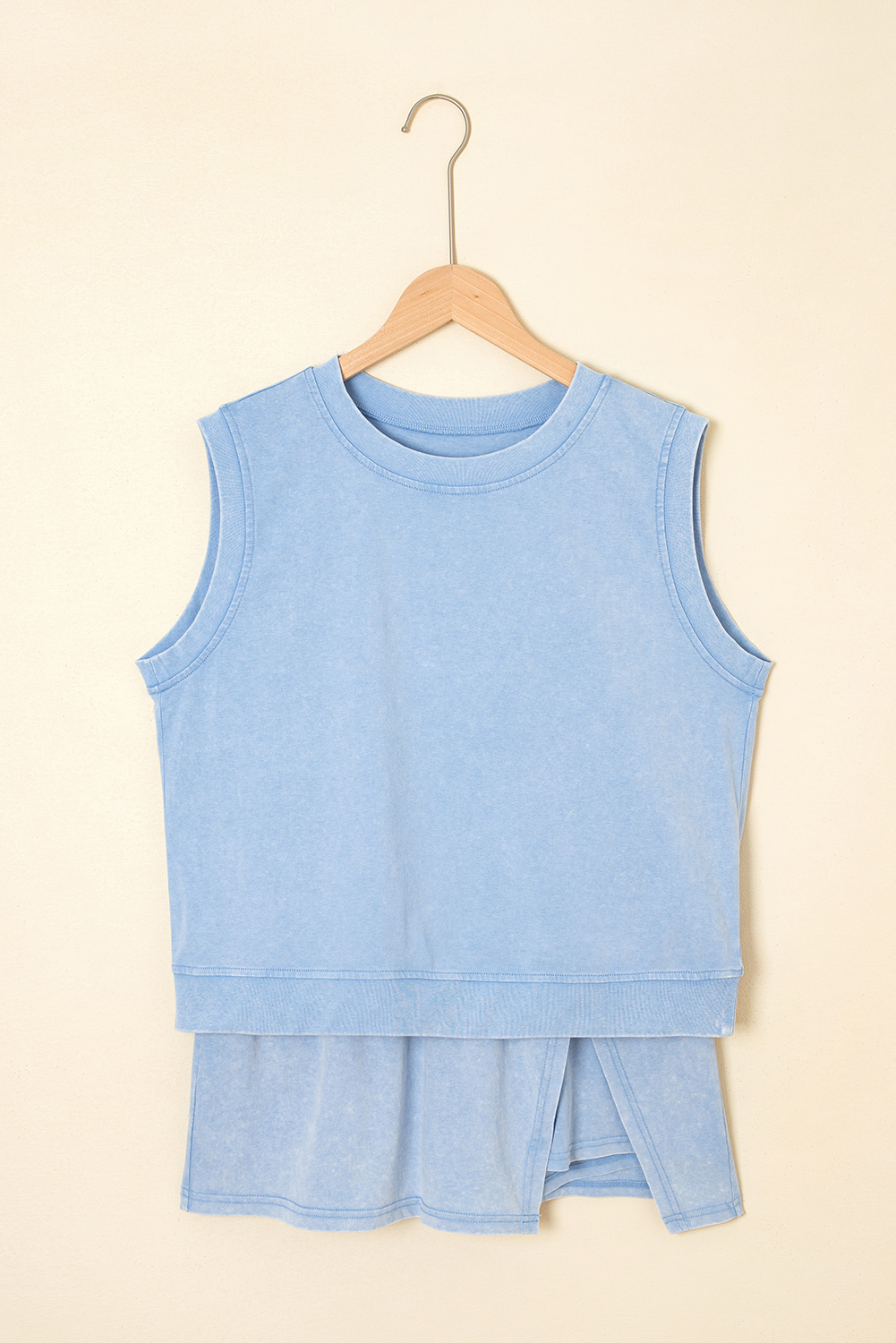 Myosotis Solid Color Washed Sleeveless Top Split Skort Cotton 2pcs Outfit