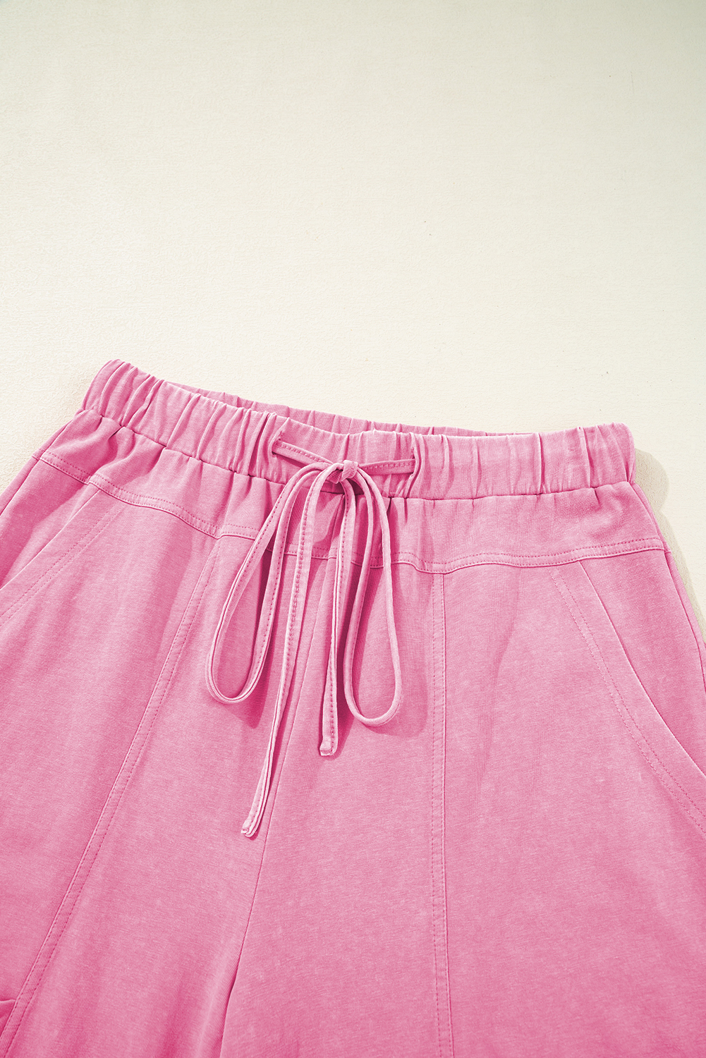 Bonbon Mineral Wash Exposed Seam Drawstring Elastic Waistband Wide Leg Cargo Pants view 12