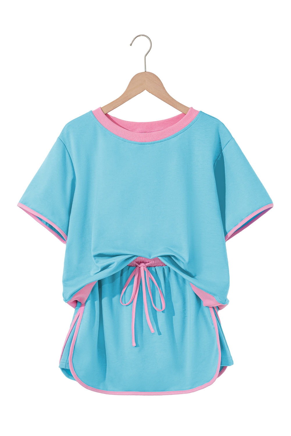 Turquoise Colorblock Edge Drop Shoulder T Shirt and Skort 2Pcs Set view 21