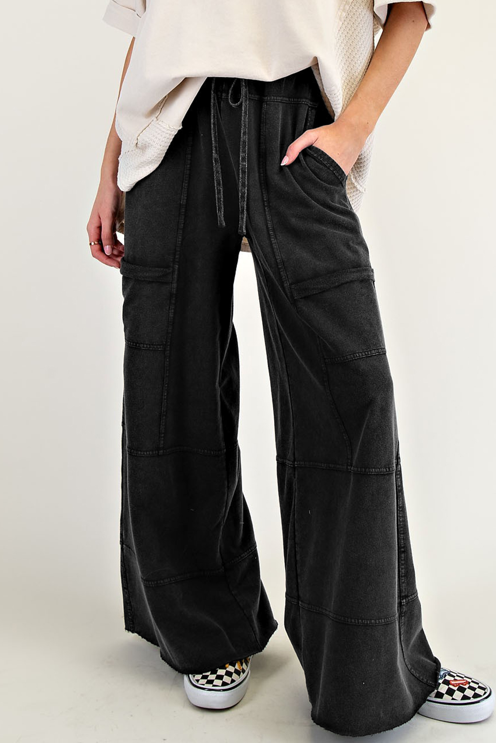 Mittoshop Mineral Wash Elastic Waist Baarrel Leg Baggy Pants