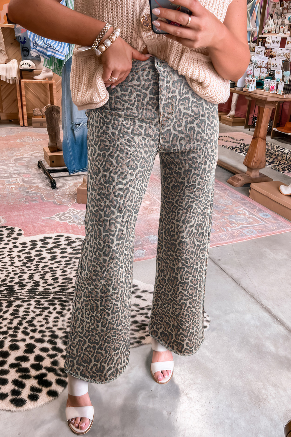 Brown Leopard Frayed Edge Wide Leg High Waist Jeans view 8