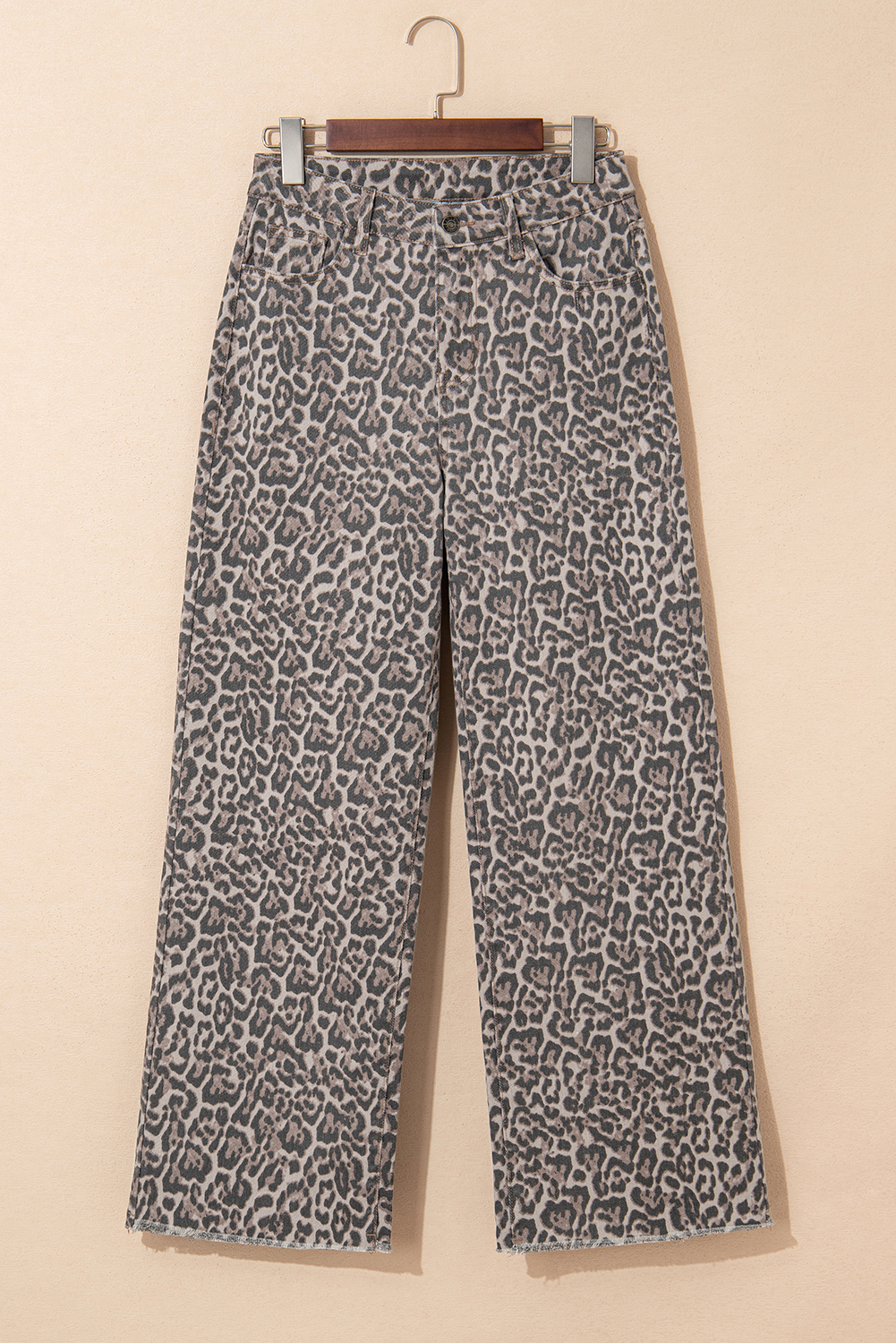 Brown Leopard Frayed Edge Wide Leg High Waist Jeans