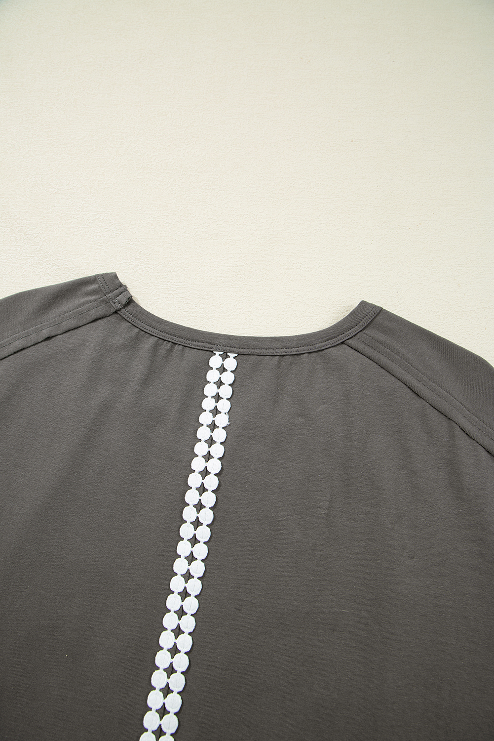 Medium Grey Lace Bow Raw Edge Drop Shoulder Casual T Shirt view 12