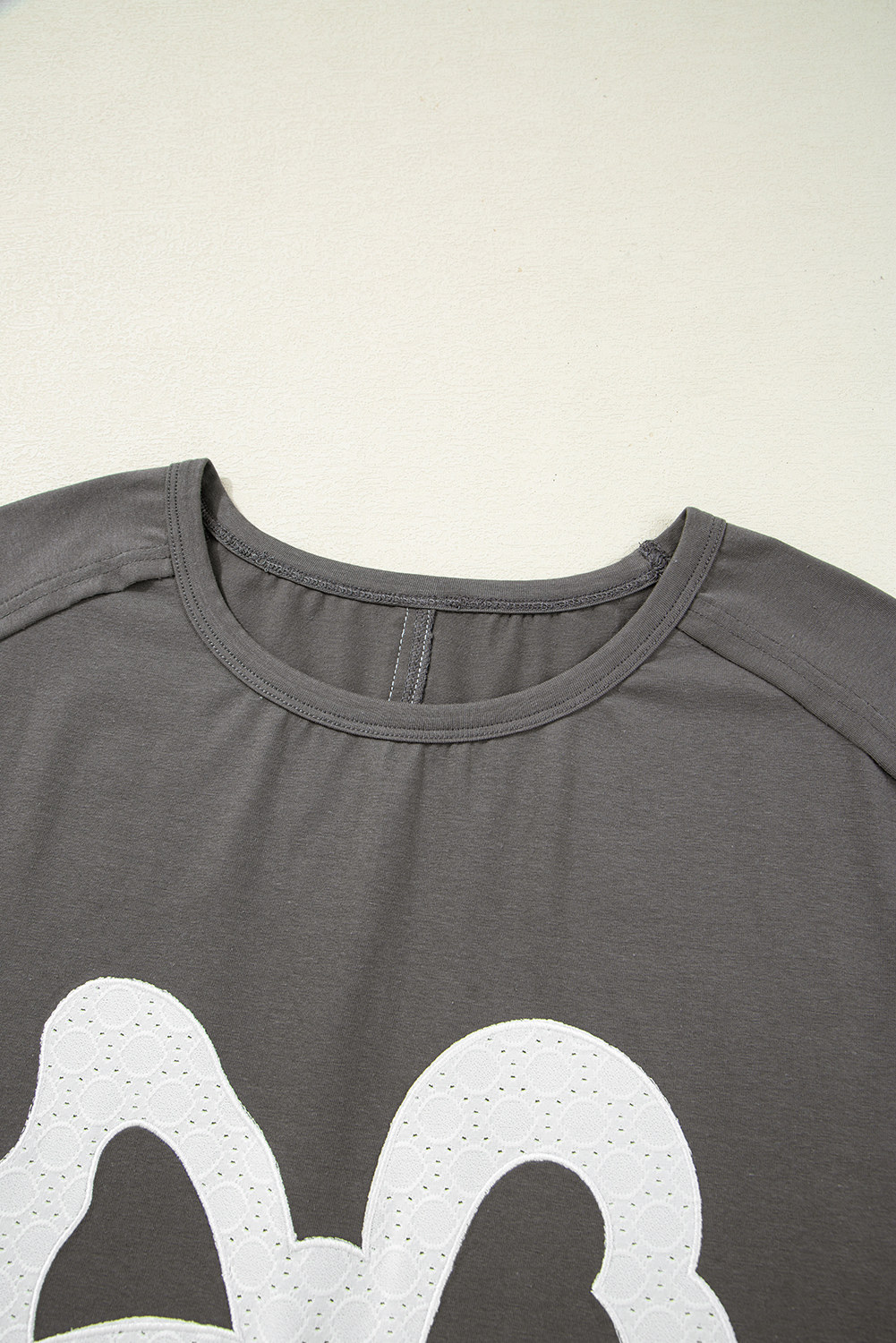 Medium Grey Lace Bow Raw Edge Drop Shoulder Casual T Shirt view 7