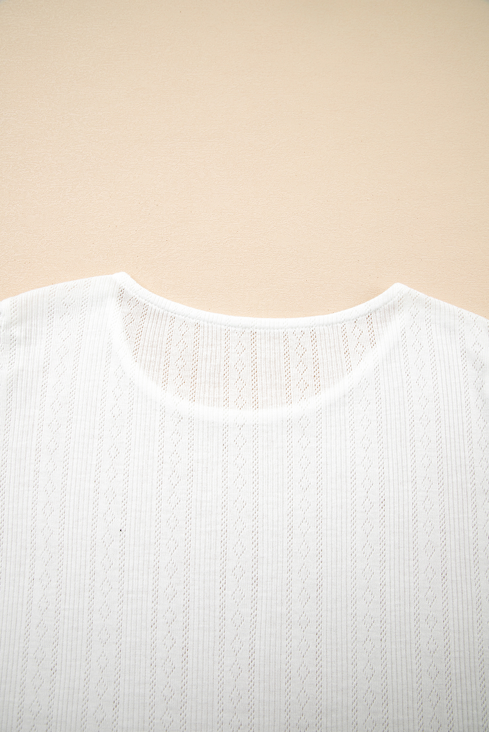 White Scalloped Lace Trim Jacquard Textured T Shirt view 9