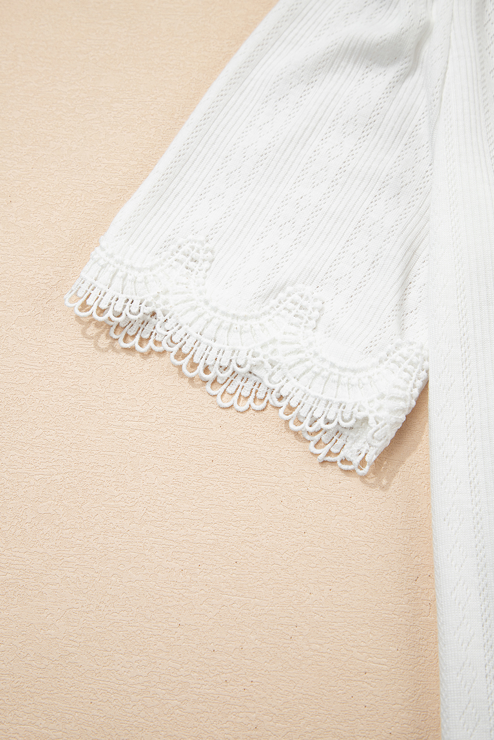 White Scalloped Lace Trim Jacquard Textured T Shirt view 10
