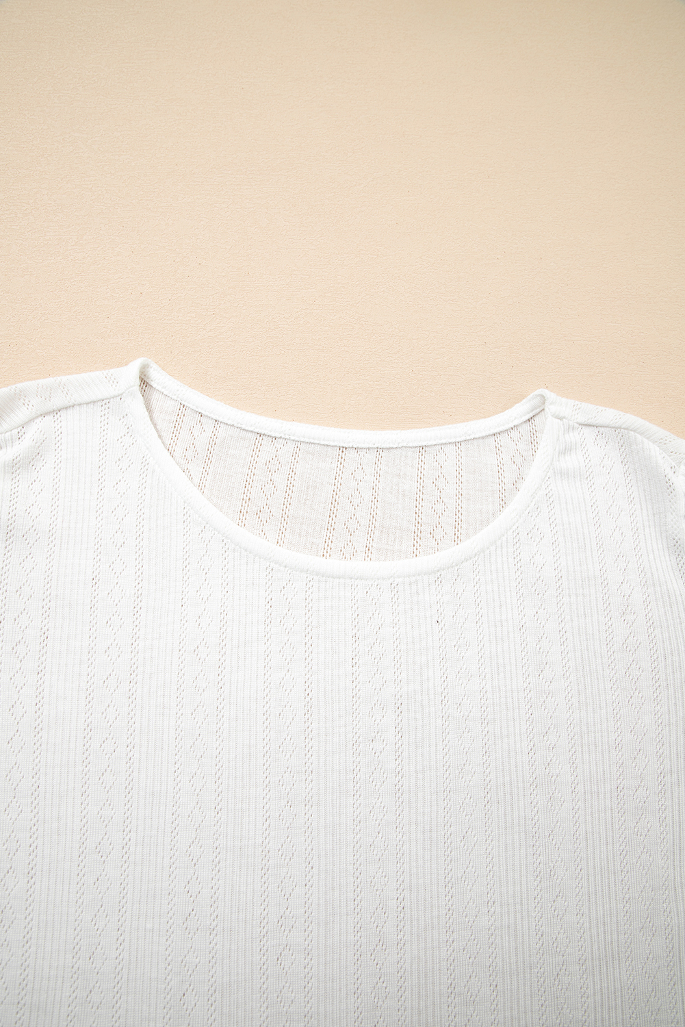 White Scalloped Lace Trim Jacquard Textured T Shirt view 8