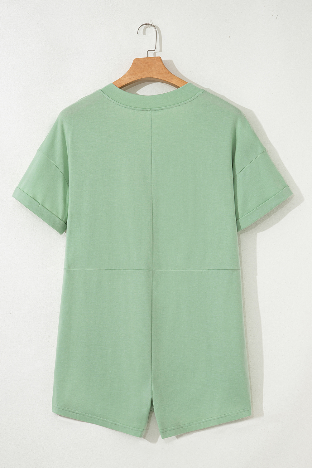 Grass Green Loose Half Sleeve V Neck Knit Romper view 10
