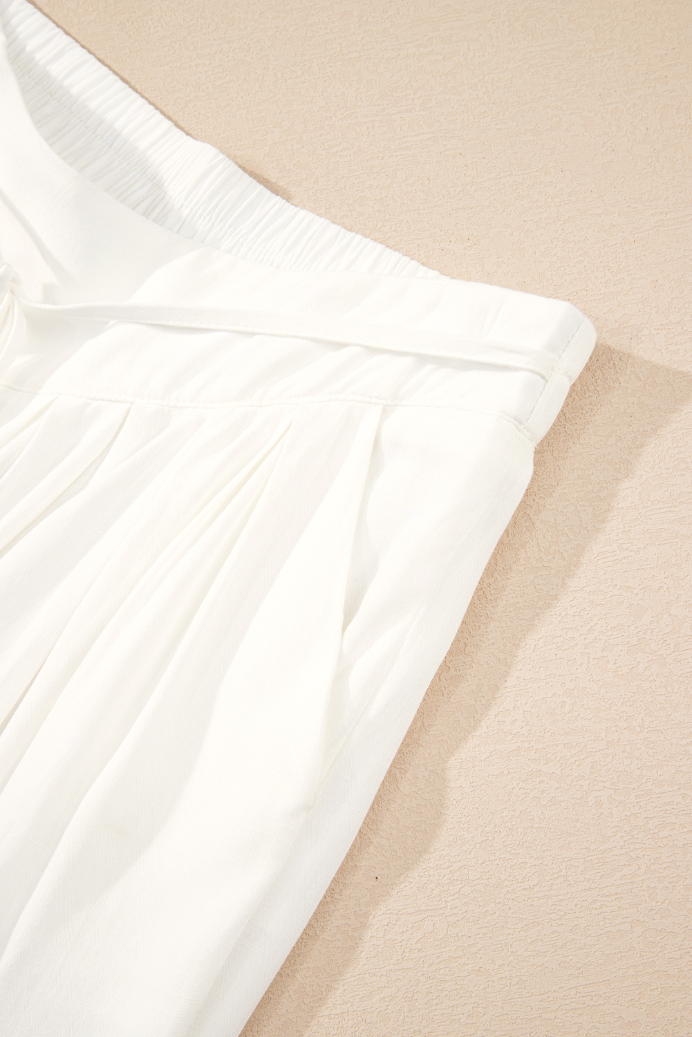 White Solid Drop Waist Pleated Wide Leg Casual Pants view 8
