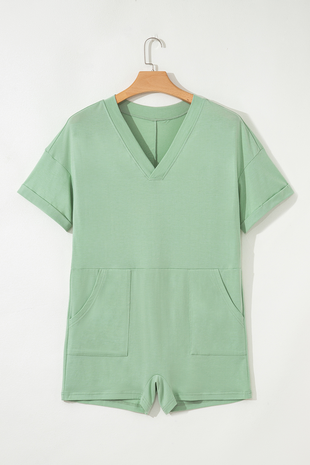Grass Green Loose Half Sleeve V Neck Knit Romper view 9