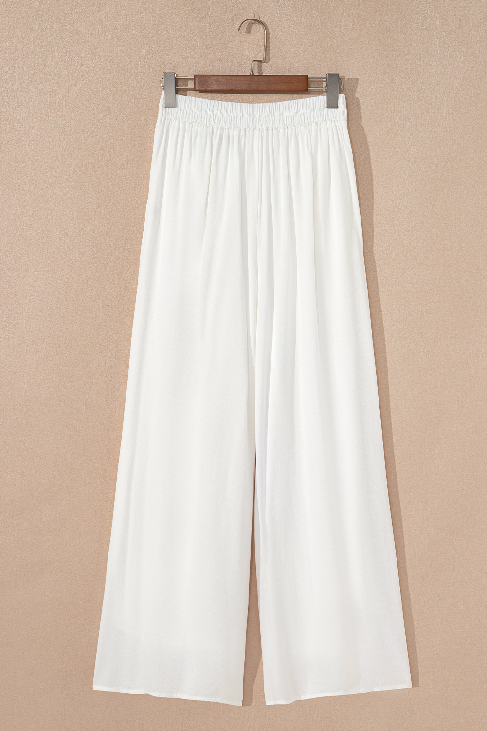 White Solid Drop Waist Pleated Wide Leg Casual Pants view 5
