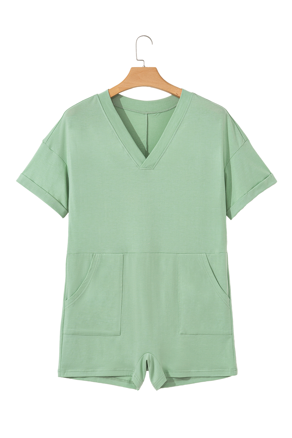 Grass Green Loose Half Sleeve V Neck Knit Romper view 20