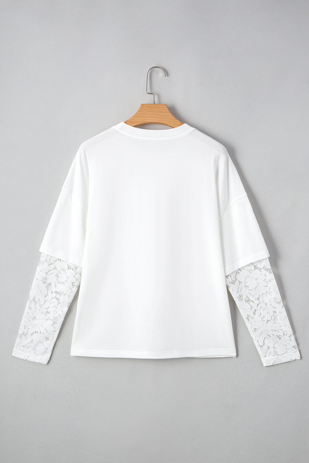 White Lace Long Sleeve Insert Drop Shoulder Tee view 13