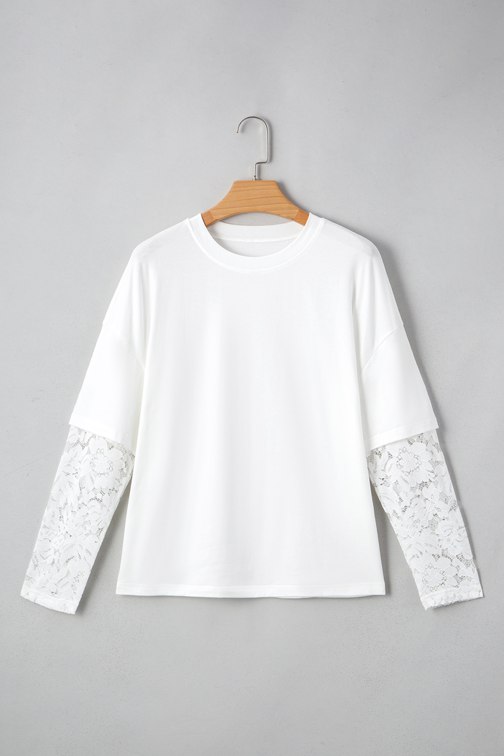 White Lace Long Sleeve Insert Drop Shoulder Tee view 12