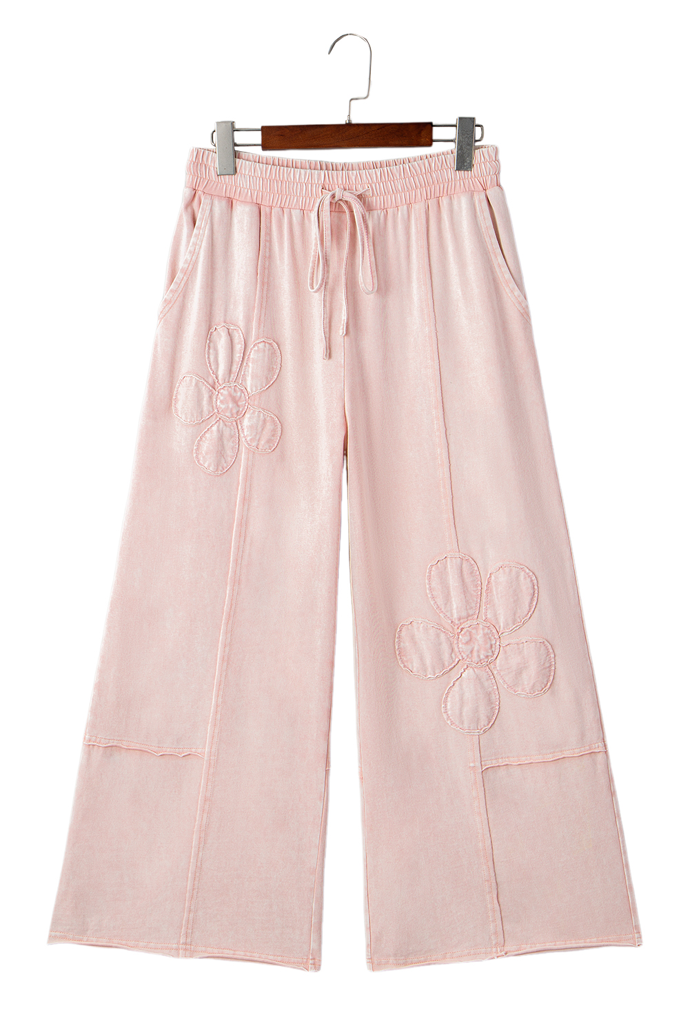 Pink Flower Patch Mineral Washed Terry Knit Cropped Wide Leg Pants view 21