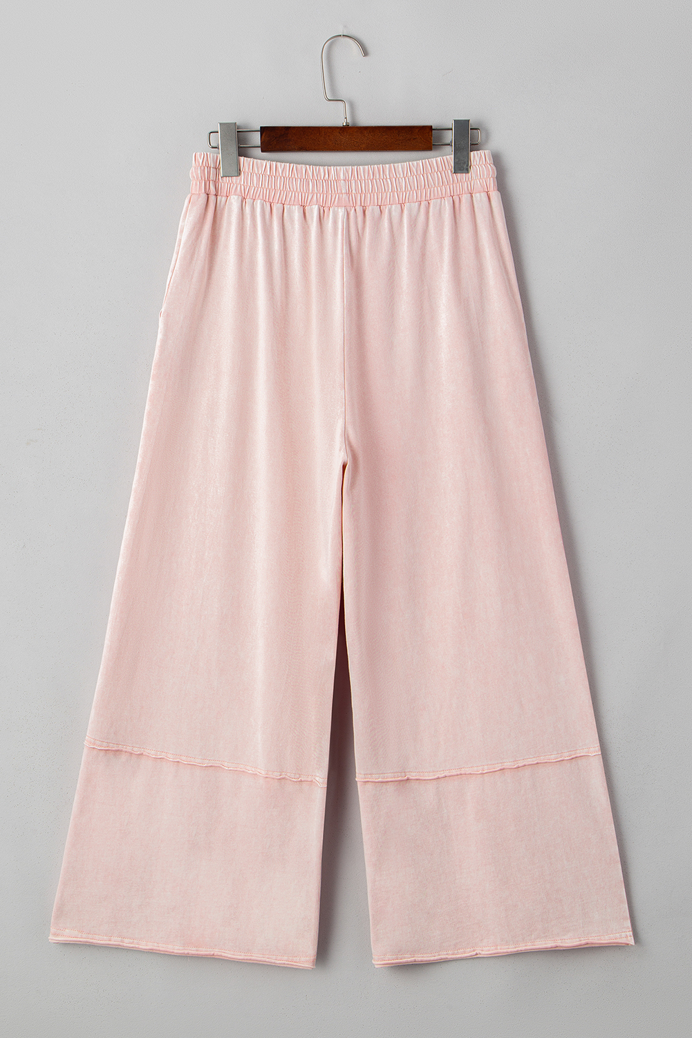 Pink Flower Patch Mineral Washed Terry Knit Cropped Wide Leg Pants view 12