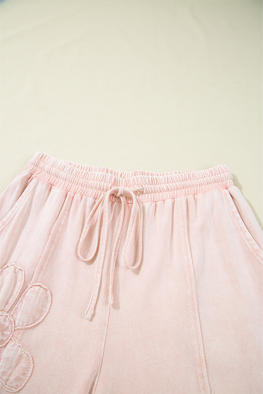 Pink Flower Patch Mineral Washed Terry Knit Cropped Wide Leg Pants view 13