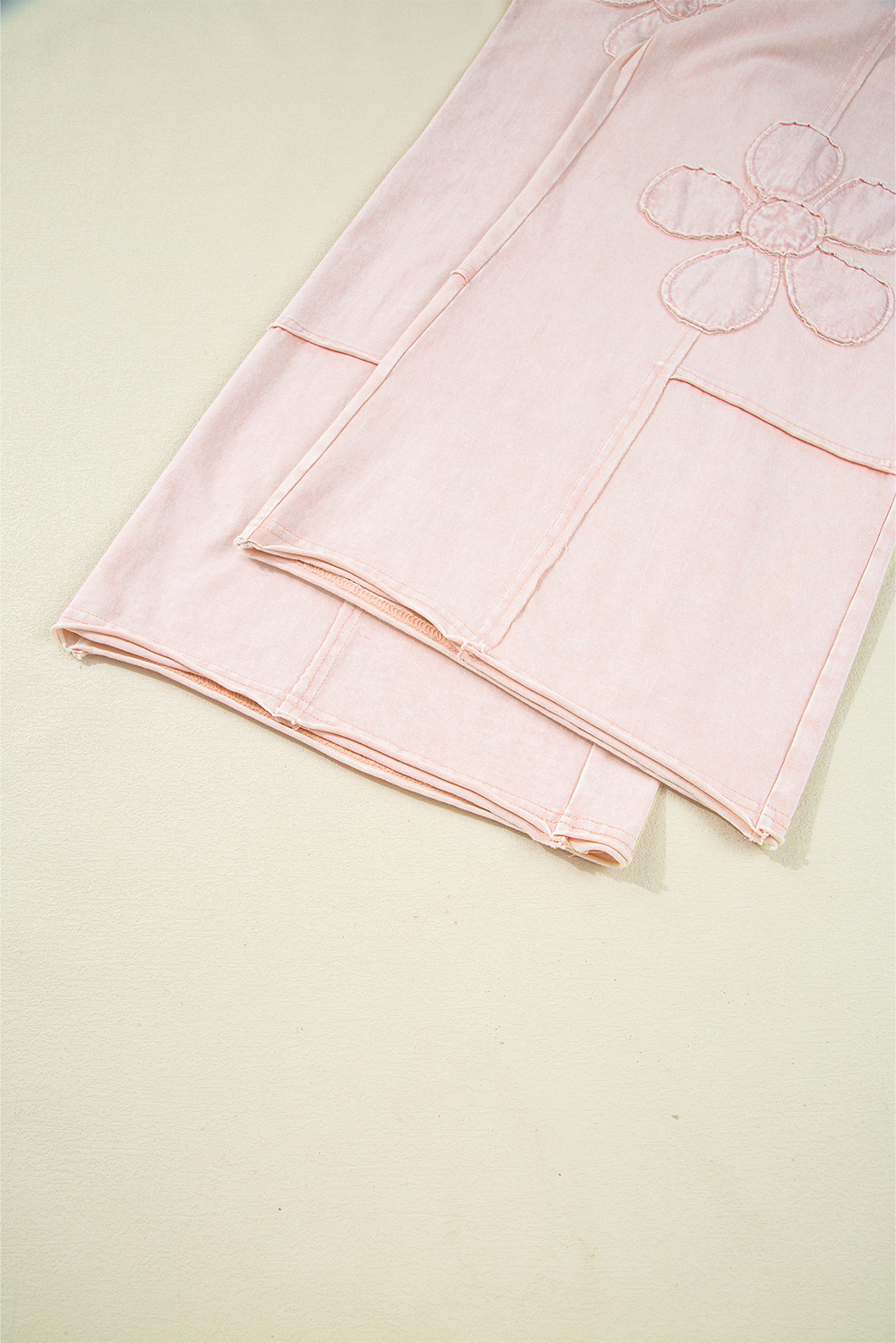 Pink Flower Patch Mineral Washed Terry Knit Cropped Wide Leg Pants view 18