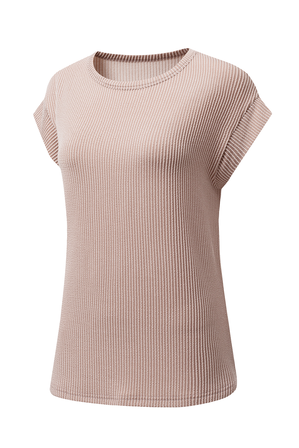 Dark Khaki Twisted Rib Wide Sleeve Crew Neck T Shirt view 12