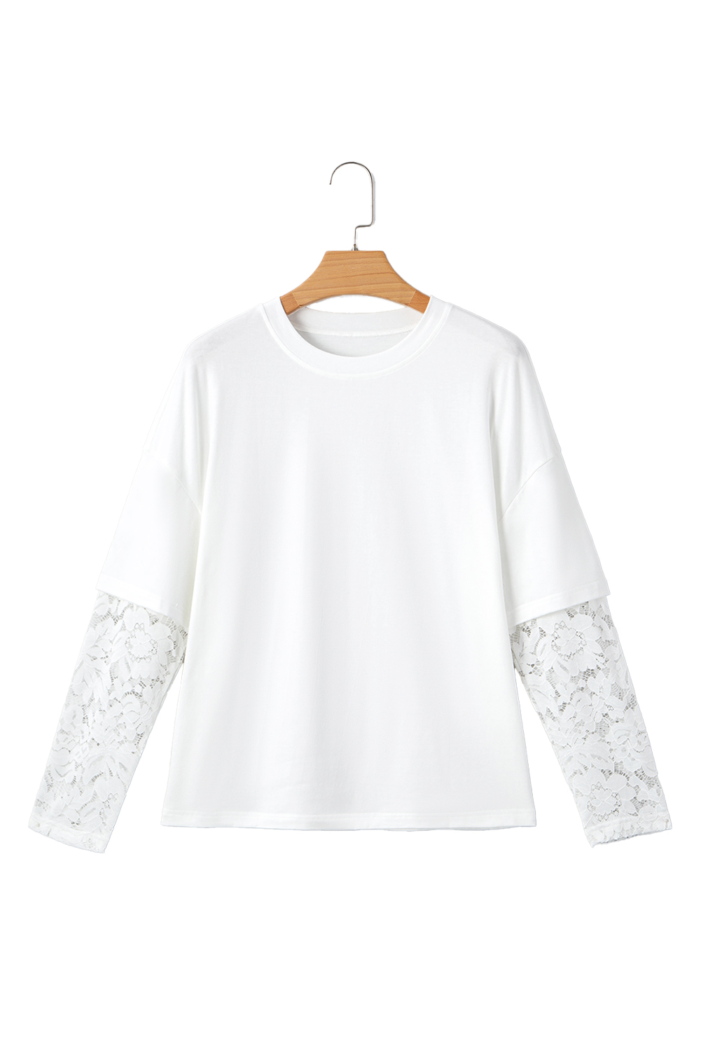 White Lace Long Sleeve Insert Drop Shoulder Tee view 19