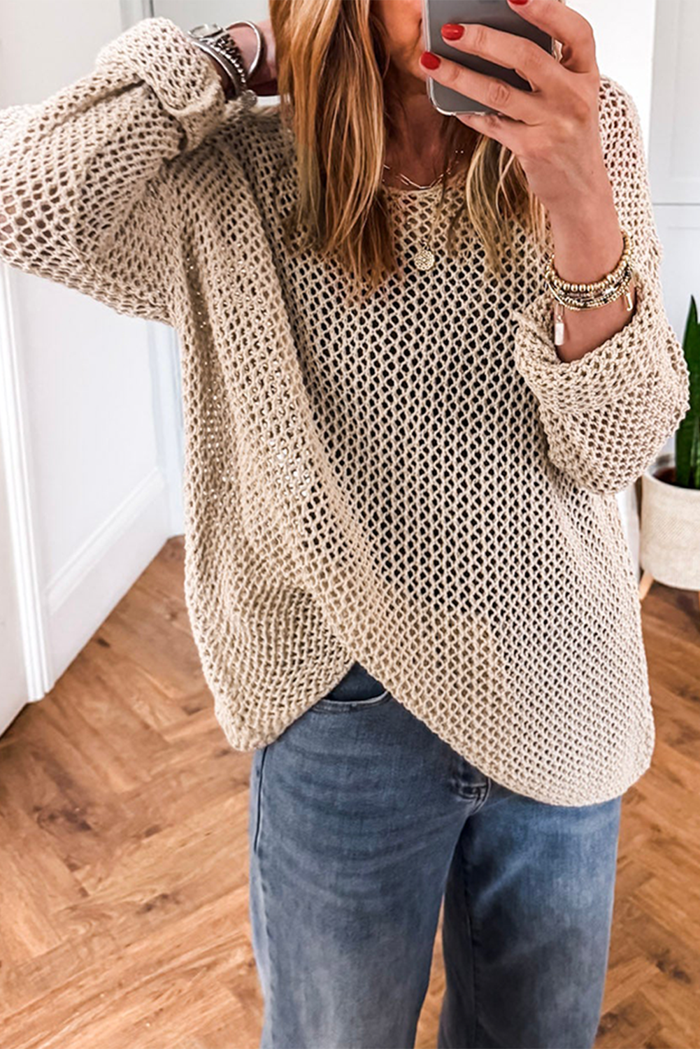 Smoke Gray Crochet Hollow-out Jumper Top Sweater view 17