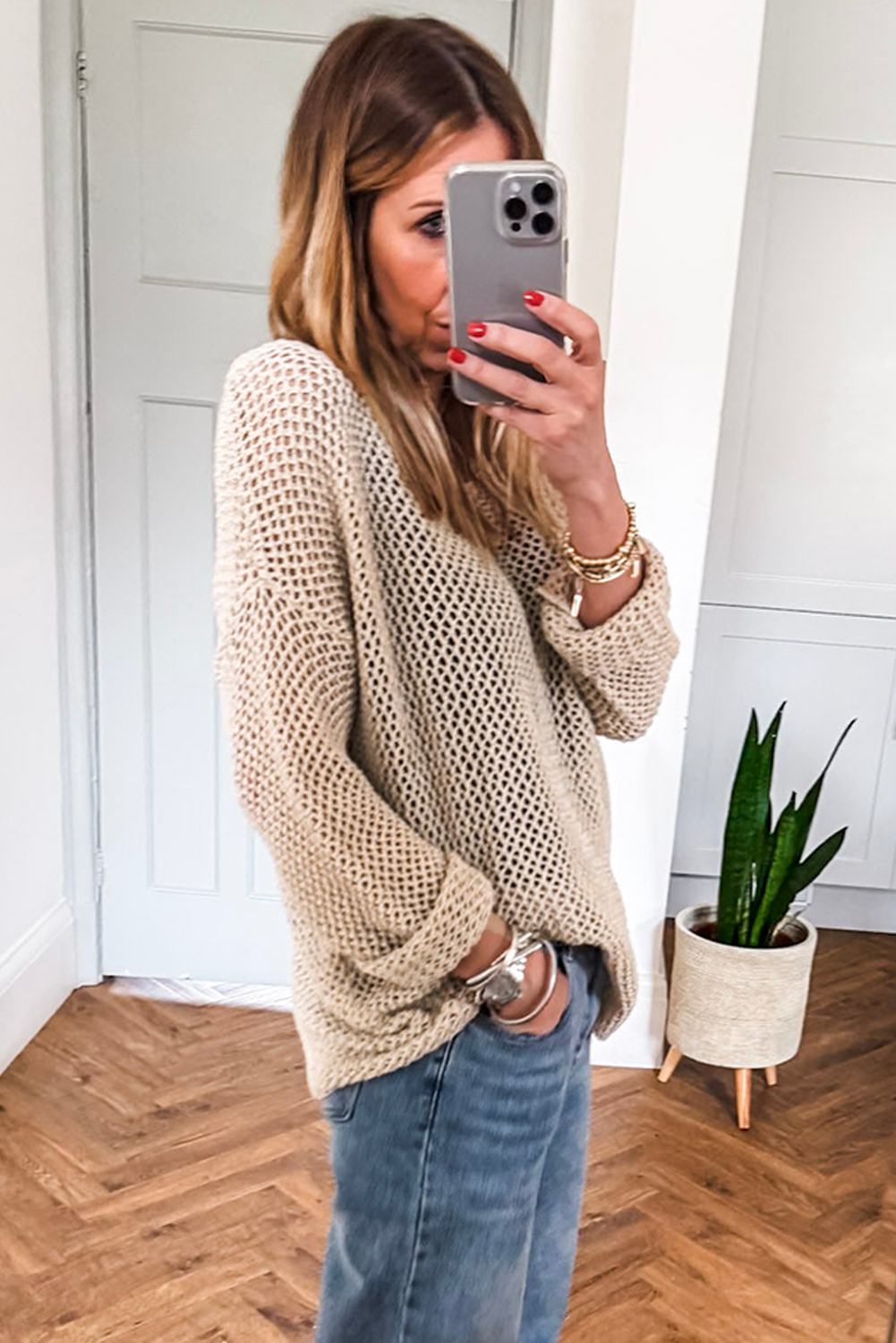 Smoke Gray Crochet Hollow-out Jumper Top Sweater view 15