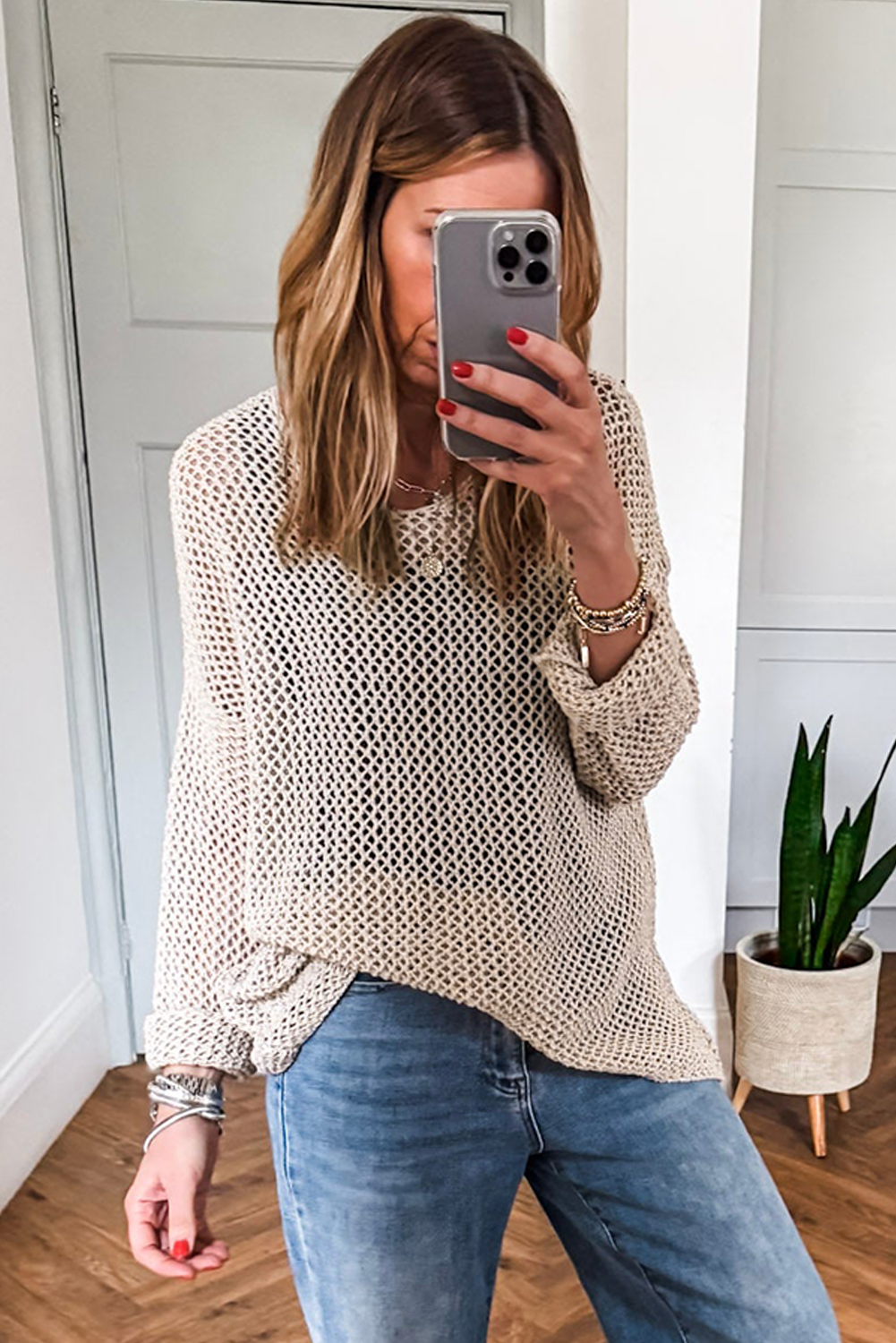 Smoke Gray Crochet Hollow-out Jumper Top Sweater view 14