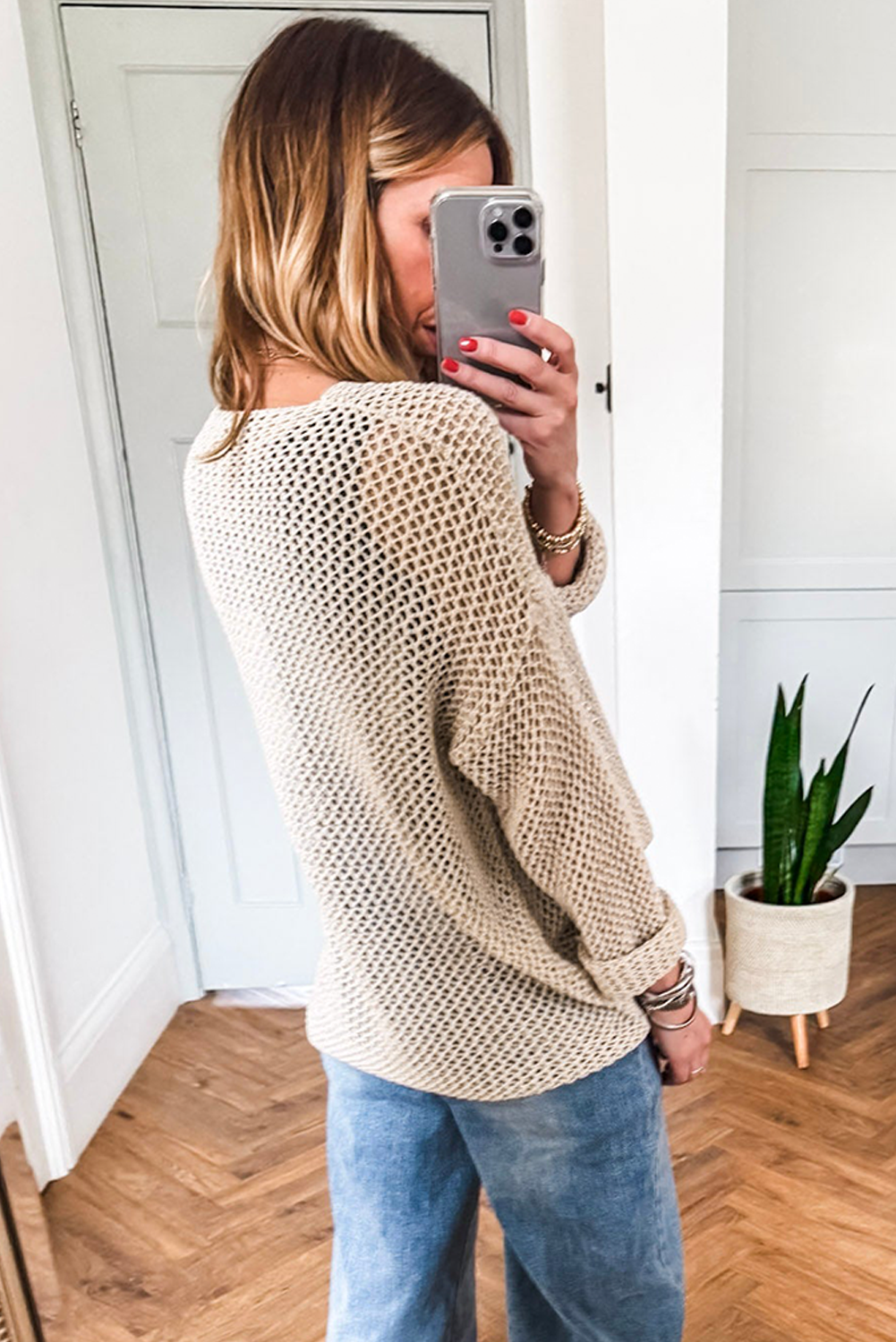 Smoke Gray Crochet Hollow-out Jumper Top Sweater view 10