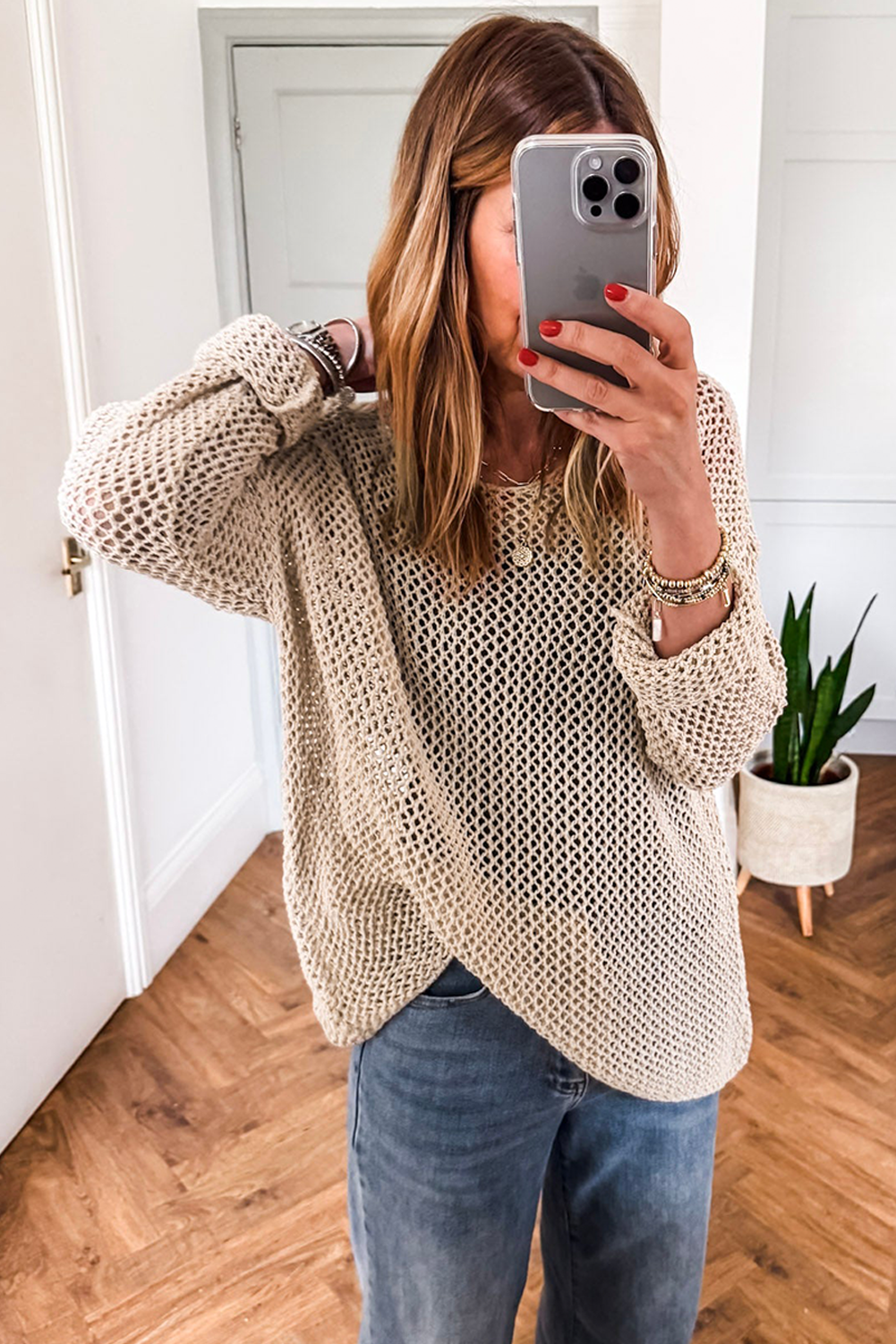 Smoke Gray Crochet Hollow-out Jumper Top Sweater view 16