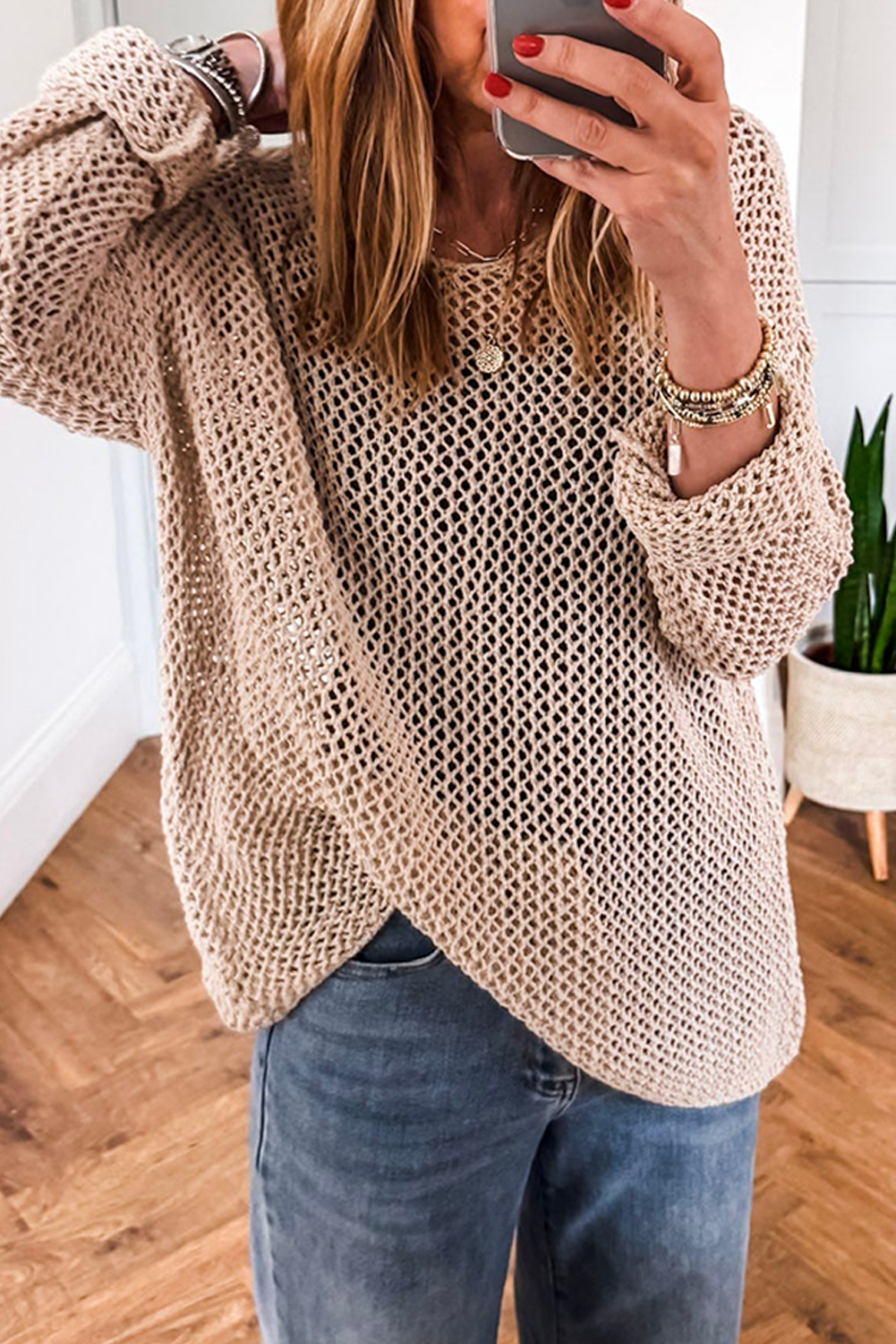 Smoke Gray Crochet Hollow-out Jumper Top Sweater view 9