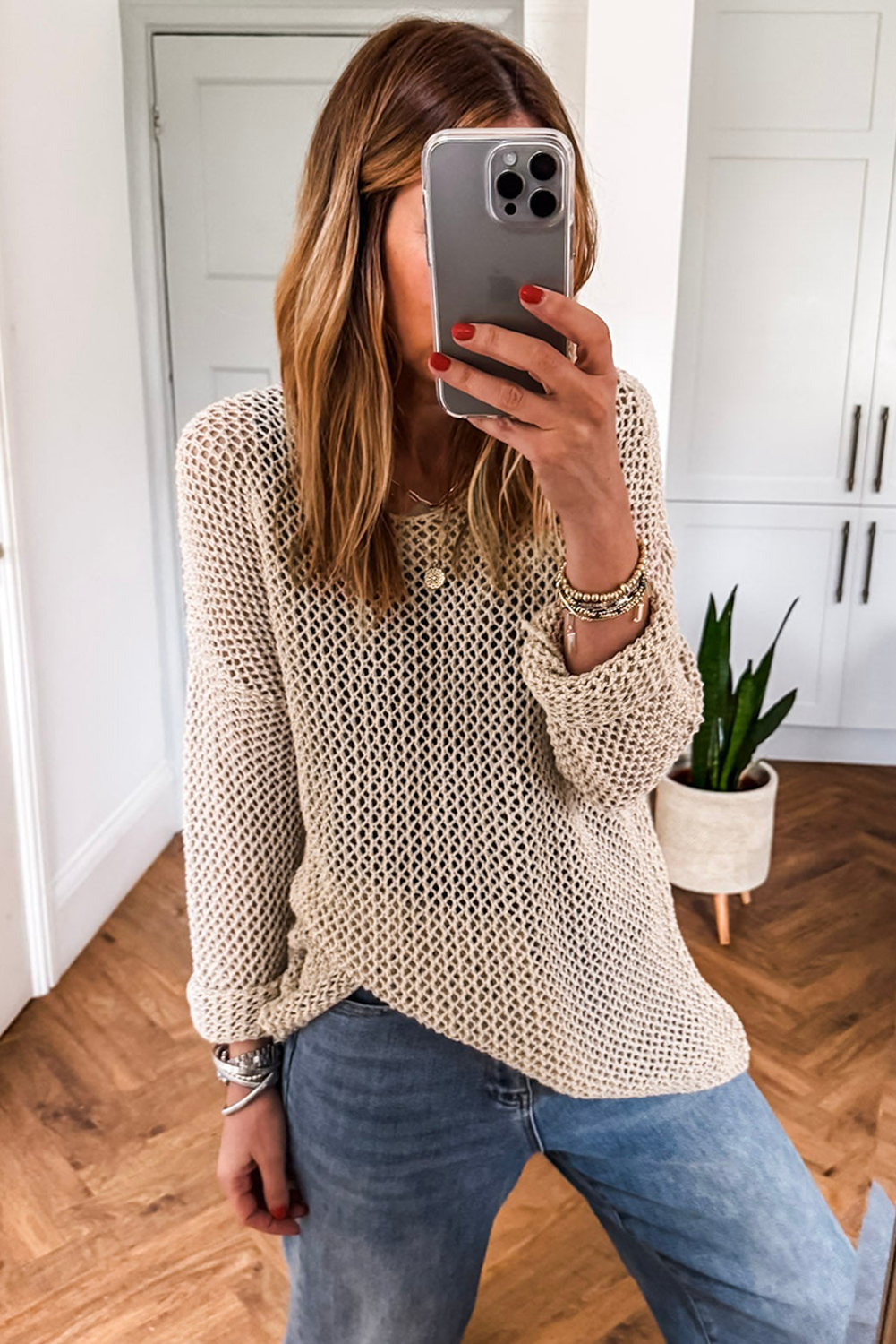Smoke Gray Crochet Hollow-out Jumper Top Sweater view 13