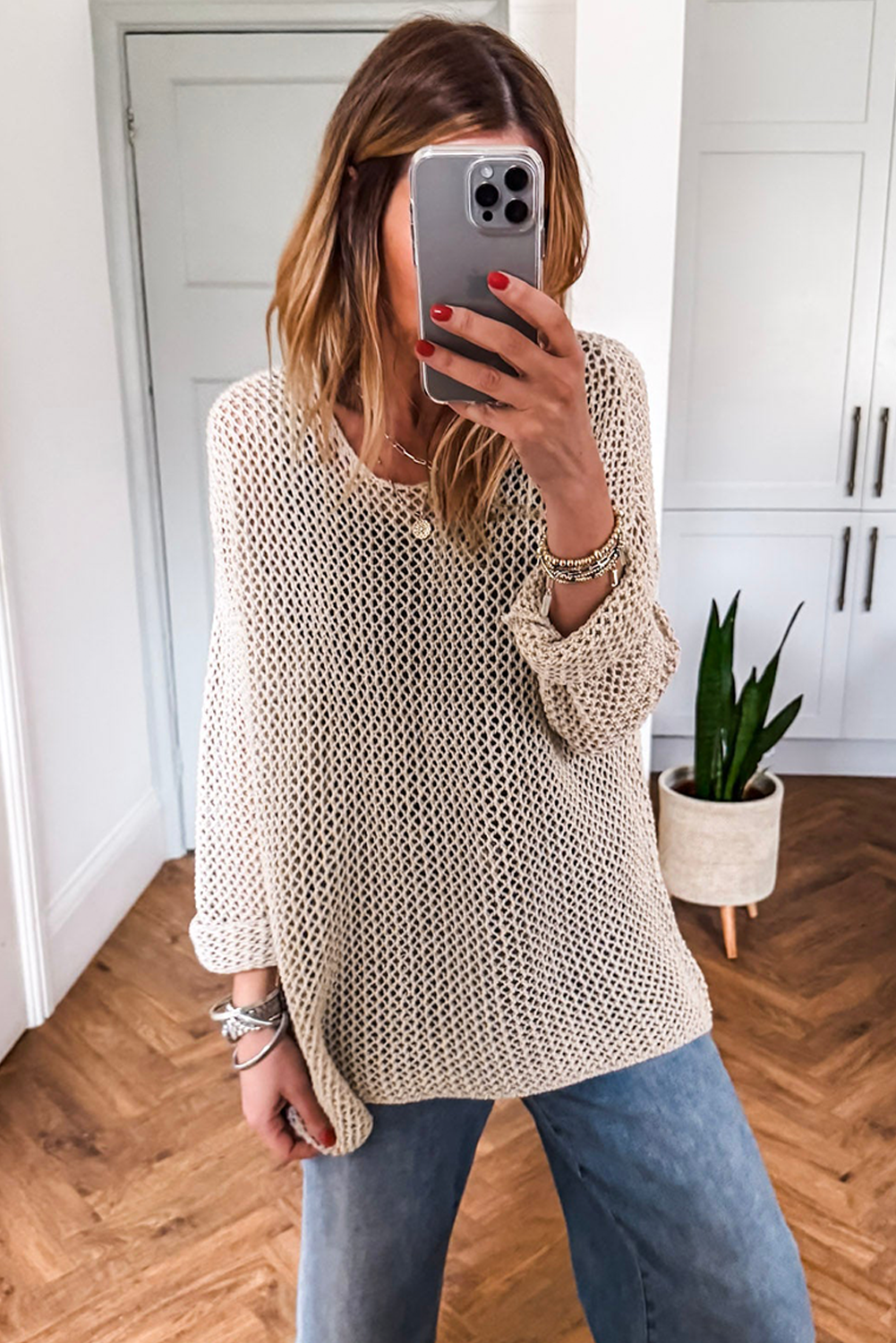 Smoke Gray Crochet Hollow-out Jumper Top Sweater view 12