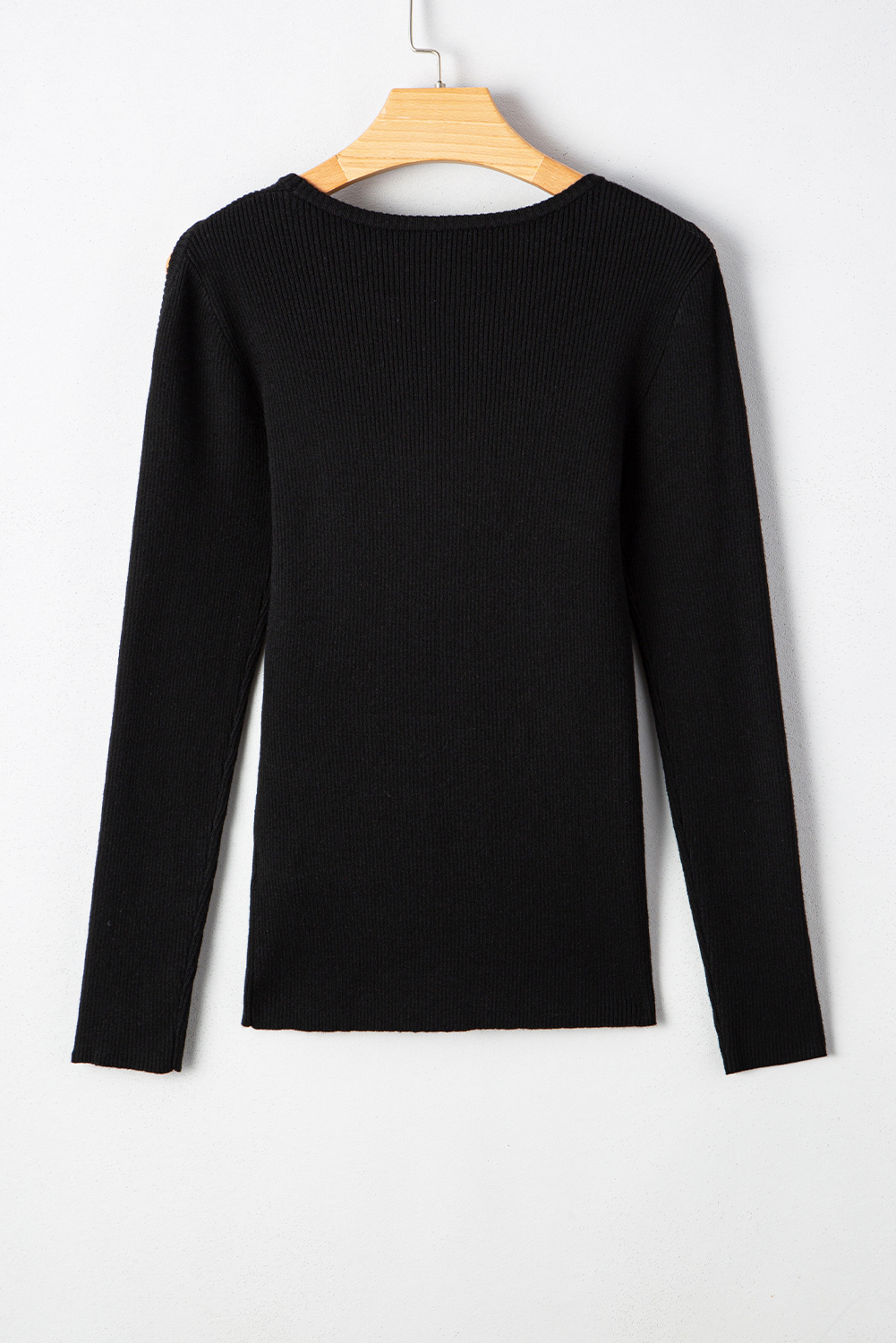 Black Ribbed Knit Cold Shoulder Sweater view 14